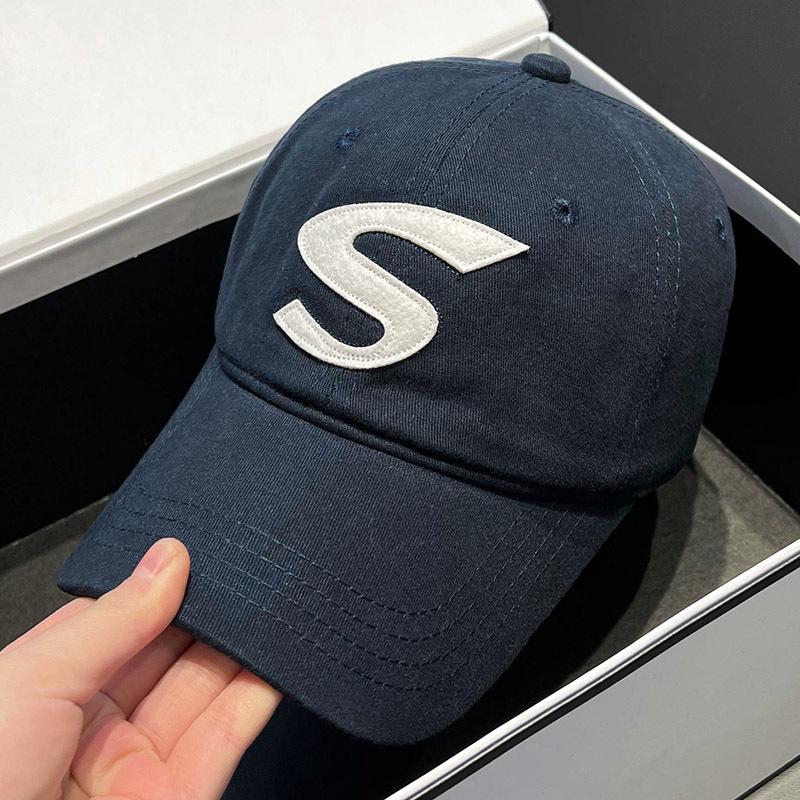 

Autumn and winter Korean style trendy letter soft-top baseball cap for women, simple casual versatile student couple baseball cap for men S Big label-Navy Blue