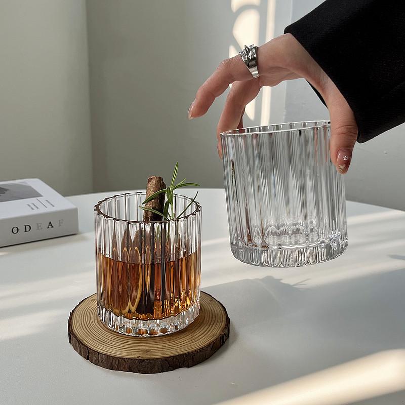 10oz 4pcs Set Coffee Cups Striped Glass Cup Juice Tea Mug Household Whiskey Cocktail Drinking Glasses Drinkware Wedding Gifts