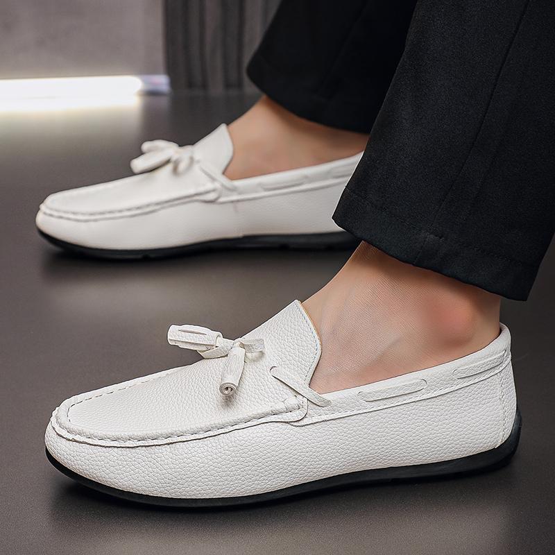 Spring Autumn Leather Lazy Loafers men Round Toe Soft Sole Flat Shoes Lightweight Walking Shoes Versatile Casual Shoes