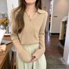 Women's Fall and Winter New Polo Collar Button-down Long Sleeve with Short Sweater