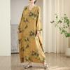 Colorful Vacation Style Travel V-neck Retro Long Skirt Cotton Linen Dress