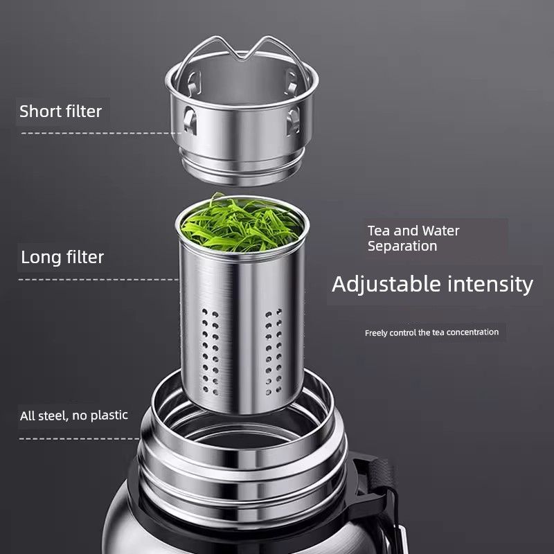 72-Hour Long-Lasting Large-Capacity Thermos Cup for Men, Tea-Water Separation, Portable Large Size 316 Stainless Steel Cup for Boys