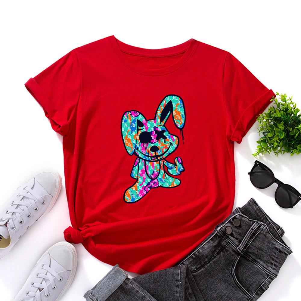 Fashion Women's Rabbit Printing Loose Crew Neck Short Sleeve Casual T-Shirts Women’s