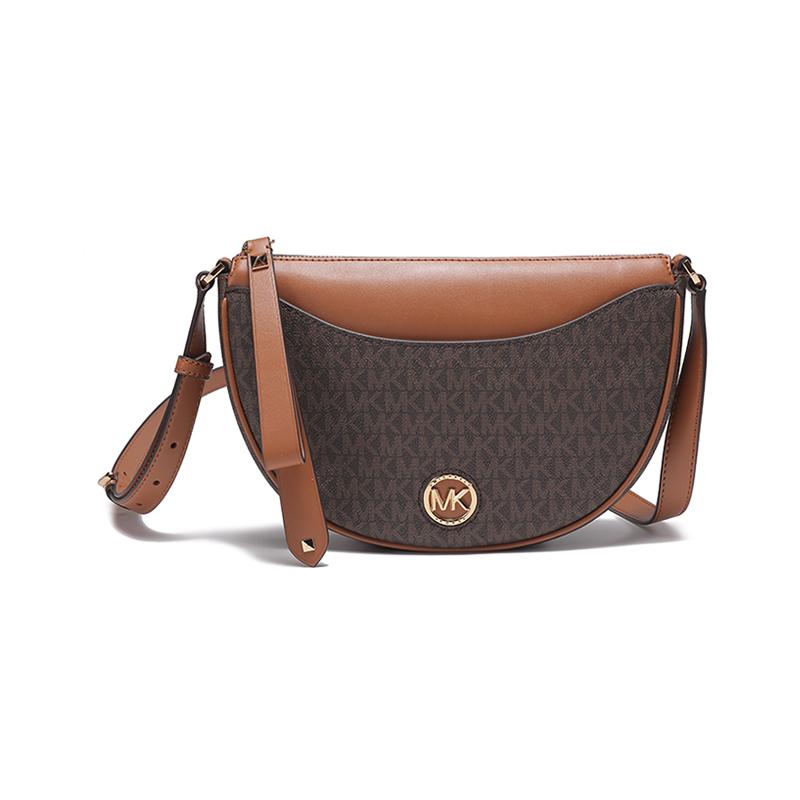 

Michael Kors MK Dover Monogram Zip Closure Faux Leather Half Moon Crossbody Shoulder Bag Women Bags Brown 30T2G4DM6B-BRN-ACORN Basic Set (Bag+Dust Bag)