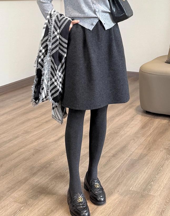 Women's Elegant A-line Wool Blend Skirt with Elastic Waist for Autumn/Winter