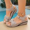 Summer 2023 Retro Women's Round Toe Wedge Sandals - Large Size & Comfortable with Stitching Detail