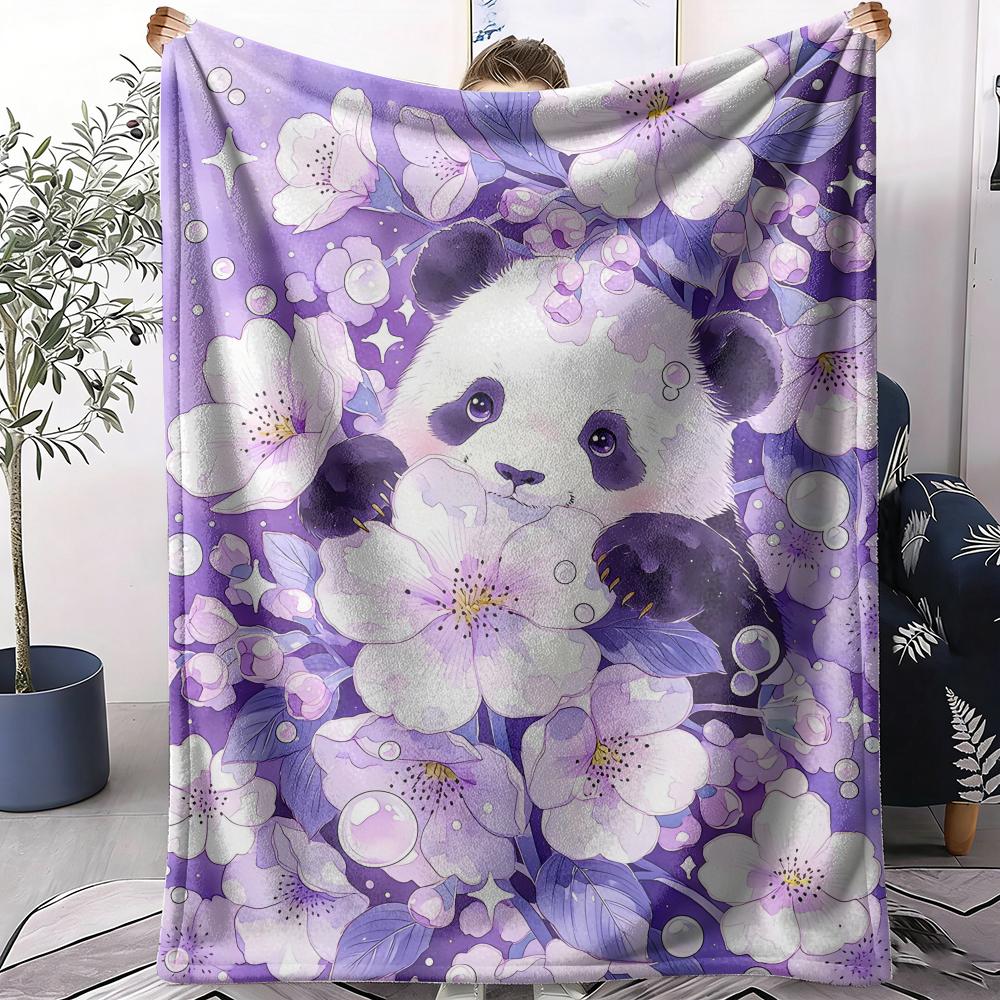 Panda Tulips Throw Soft Flannel AC Blanket Lightweight Summer Nap Throw Cozy Blanket for Sofa Bed Travel Home 75x90cm