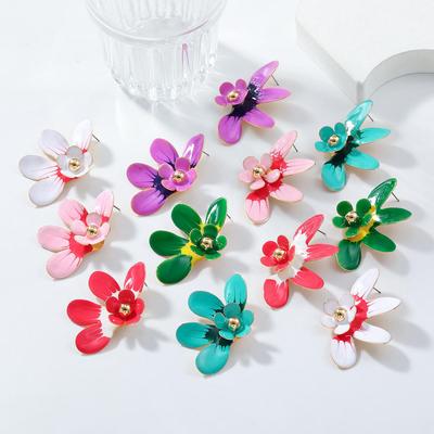 Pinkdudu New Multi Color Drip Oil Flower Stud Earrings Fashionable  Sweet Earrings For Women PD2184