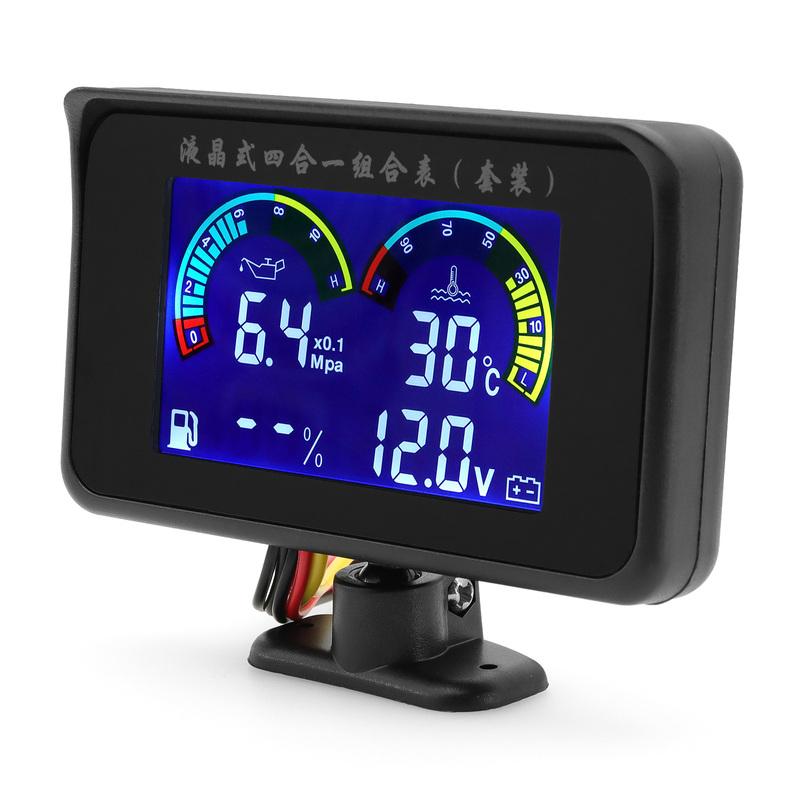 ZMFJH 4IN1 LCD-Anzeige Auto Mehrfach Digitaler Öldruck+Wassertemperatur+Kraftstoffanzeige+Spannung mit Sensor Summer Blinkendes Alarmsignal 12V24V