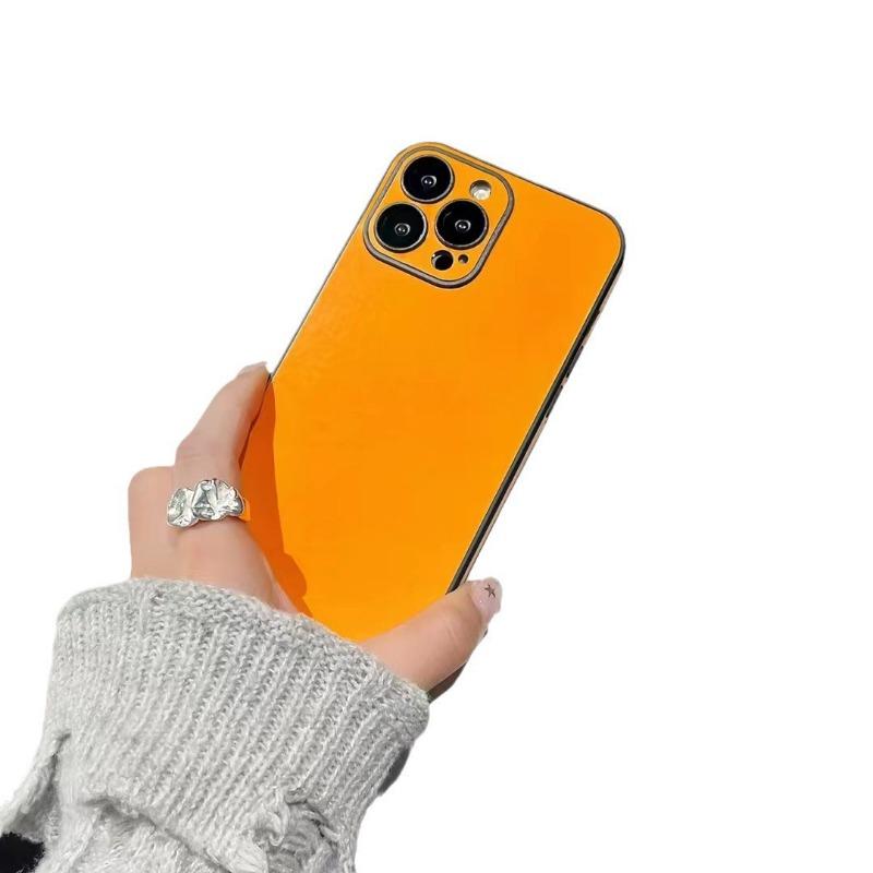 Solid Leather Texture Full Coverage Phone Case With Built In Lens Film For Apple Iphone