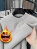 2025 Winter Men's Plus Velvet Round Neck Sweater: Casual, Simple, Warm Knitwear for Middle-Aged Comfort