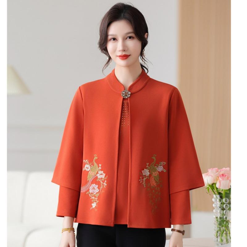 Autumn and winter cardigan middle-aged mother autumn knitted sweater new embroidered real two-piece coat women