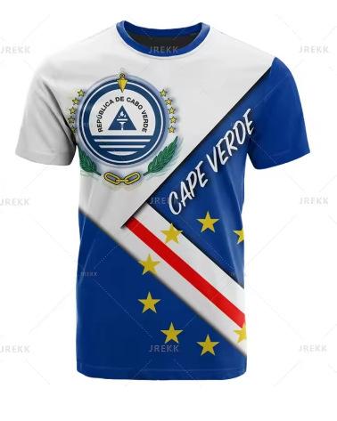 Fashion Women's T-Shirt Recomof Cabo Verde Flag Map 3D Printed T-Shirt Badge Graphic T-Shirt Men