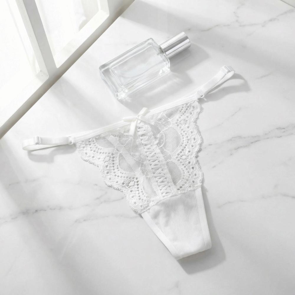 Transparent Lace Thong Bow Panties Mesh Lace Briefs Sweet Underwear for Women  Lady