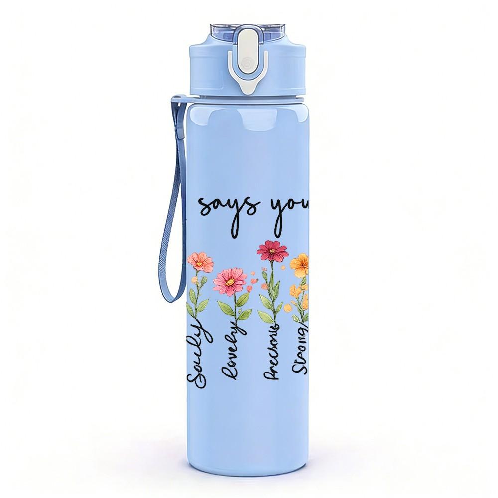 1PC God Help You Floral Quote Print 750ml Color Plastic Sports Water Bottle Leakproof Flip Straw Lid Suitable for Sports Office Home Use