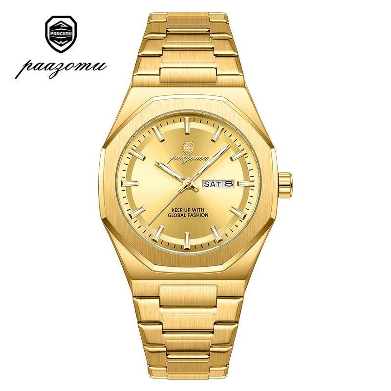 

Mens Watch Steel Strap Analog Quartz Wrist Watches with Day Date, Waterproof Luminous Business Casual Watch золотий