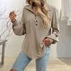 Yousheng Women Tops Lapel Buttons Half Placket Long Sleeve Patch Pocket Pullover Tops Solid Color Loose Fit Knitting Tops