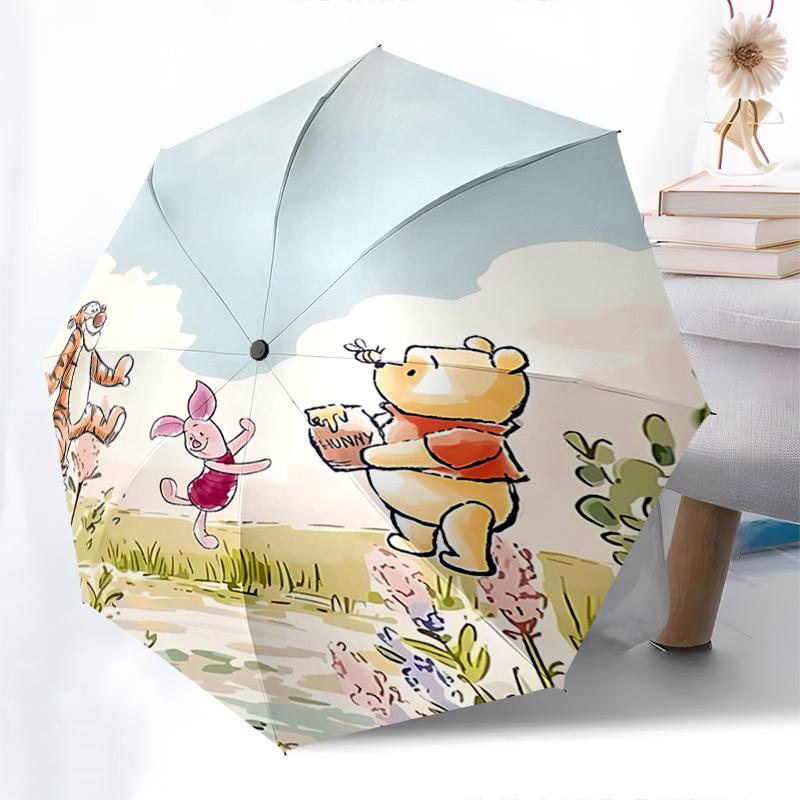 Hundred Acre Wood, Winnie-the-Pooh Themed Automatic Opening and Closing Umbrella, Brightly Colored 8-rib Portable Umbrella, Suitable for Men and Women