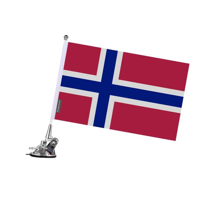 Drapeau - Norvège - 27 x 35 cm - Mât à Ventouse - Acier Inoxydable - Otisk Recto/Verso