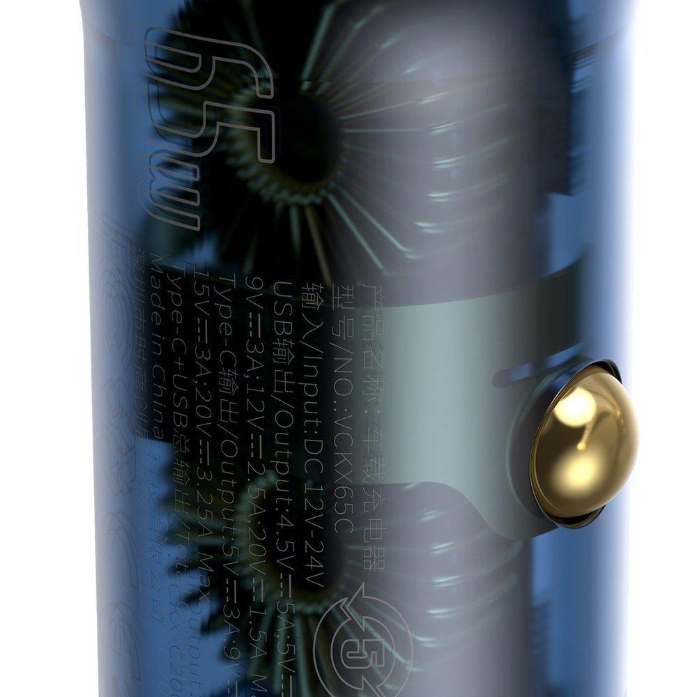 USBC 65W Quick Charge USB Car Charger LCD Screen Transparent