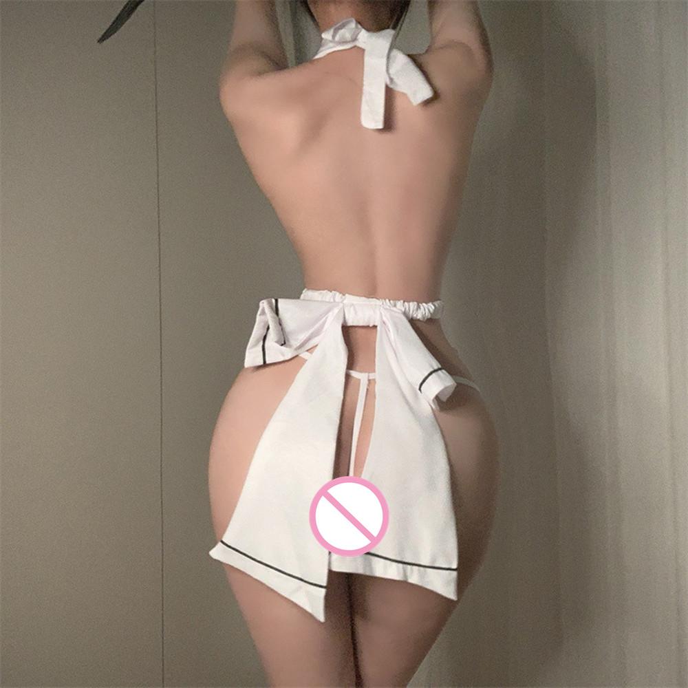 Women Sexy Lingerie Hot Cute Maid Underwear Costume Cosplay Female Servant Backless White Bow Uniform Porn Babydoll Maid Dress