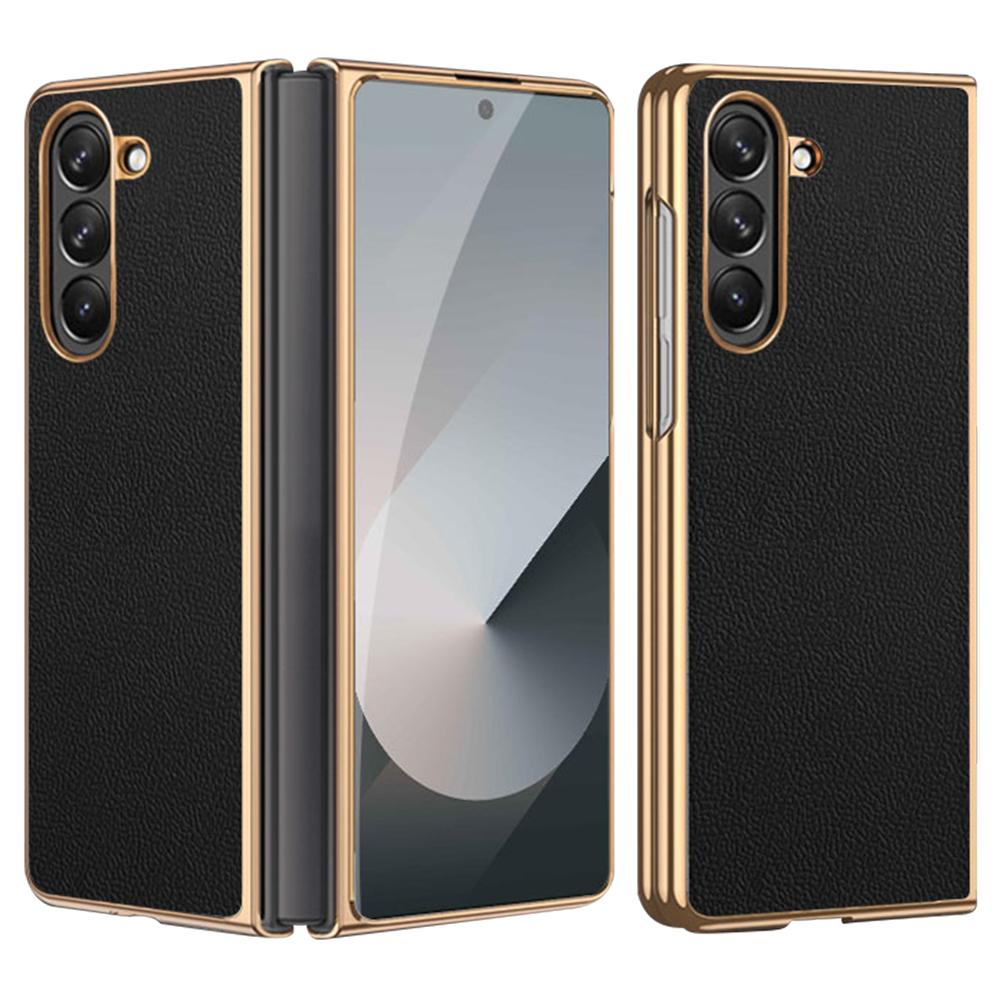 

For Samsung Galaxy Z Fold6 5G Case Electroplating Frame PU Leather+PC Phone Cover D