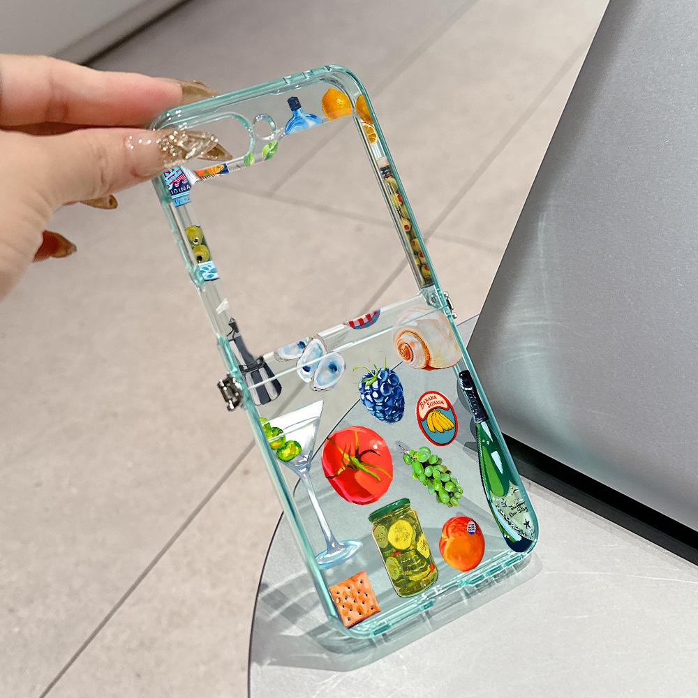 

Чехол для телефона Samsung Galaxy Z Flip3 Flip4 Flip5 Flip6 Flip7 с цветочным узором и фруктовым соком, металлический коннектор, конфетный цвет, мягкий ТПУ Samsung Z Flip6 5G