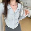 Design Niche Polo Neck Elastic Long-sleeved T-shirt for Women In Autumn Slimming Inner Layering Pure Lust Style Cardigan Bottoming Top