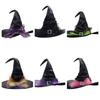 Folds Halloween Witch Hat Satins Wizard Cap Creative Mesh Bow Witch Hat  Performance Props