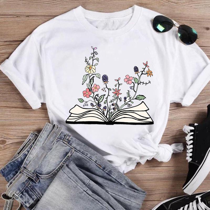 Tisk Camper Flower Vintage Móda Ženy Kreslený Krátký rukáv Grafika T Top Letní košile Trička Běžné Dámské Tričko