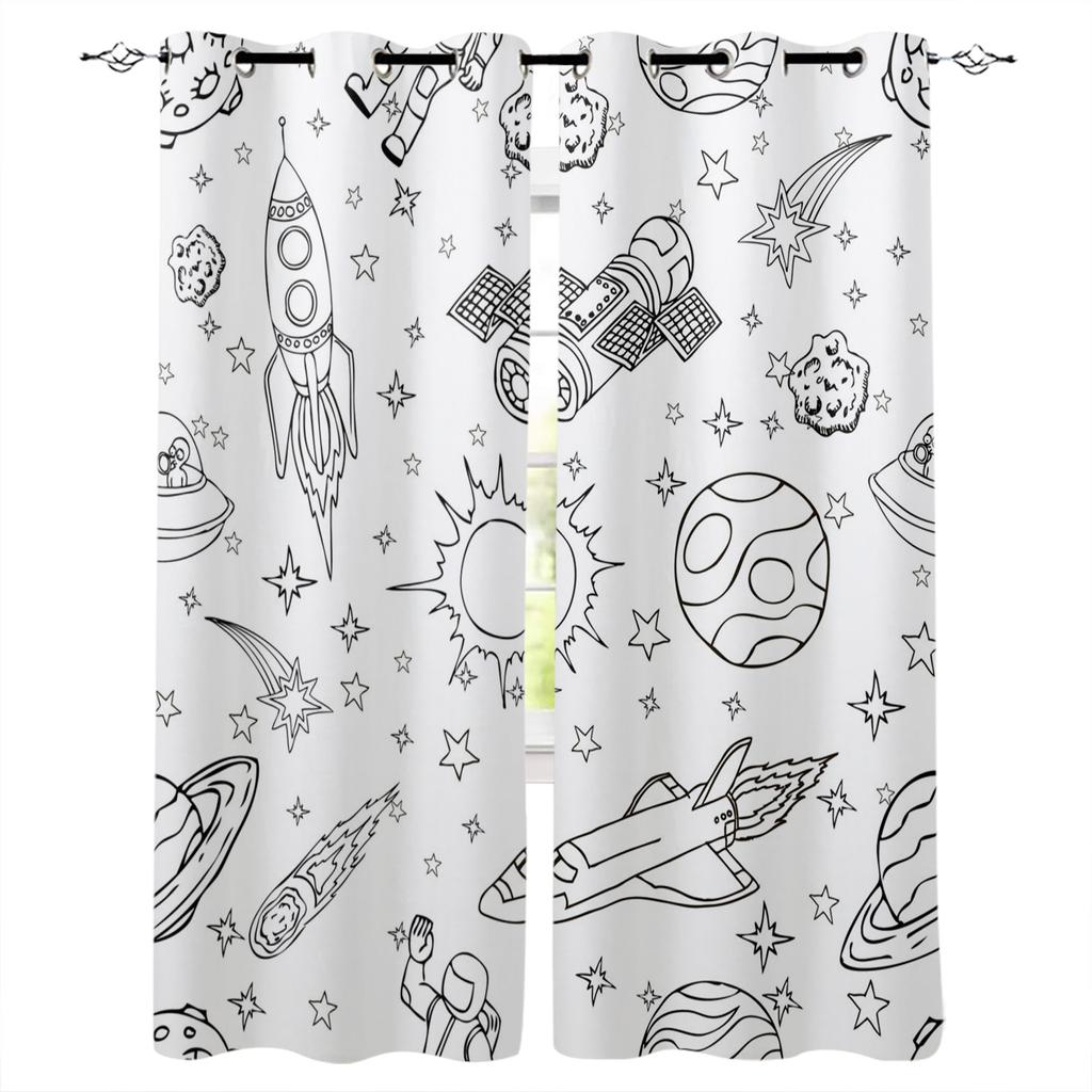 Perdele pentru fereastră cu model de rachetă nava spațială Bucătărie Dormitor Perdele decorative cu panouri pentru camera de zi