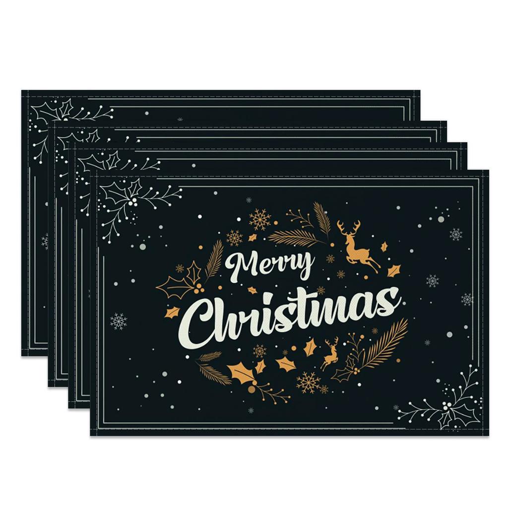 4pc/set 2025 Christmas Placemats Snowman Santa Pinecone Green Theme Holiday for Xmas Decor Linen Washable Christmas Tableware