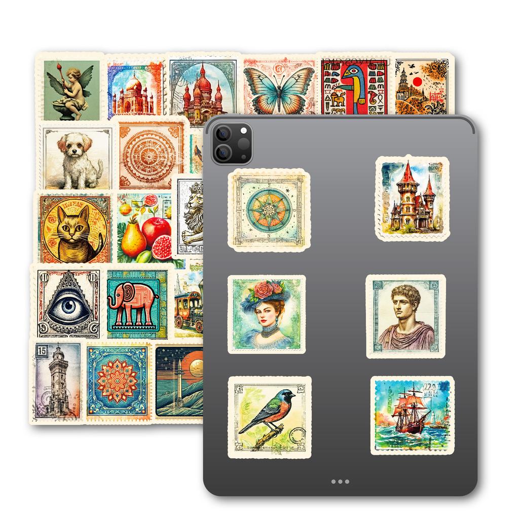 50Pcs Vintage Stamp Graffiti Stickers - Nordic Style Creative Decals for Journal & Item Decor