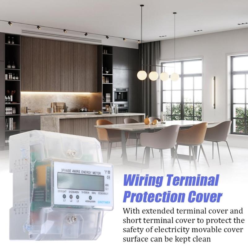 Digitaler Dreiphasen-Energiezähler, schienenmontierbarer Stromzähler zur Leistungsmessung, 380 V, einfache Installation, Kunststoff