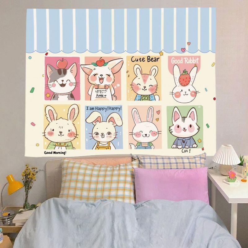 Cute Fireworks Tapestry Wall Hanging Wishing Girl and Black Cat Colorful Party Aesthetic Wall Art Bedroom Dorm Decor