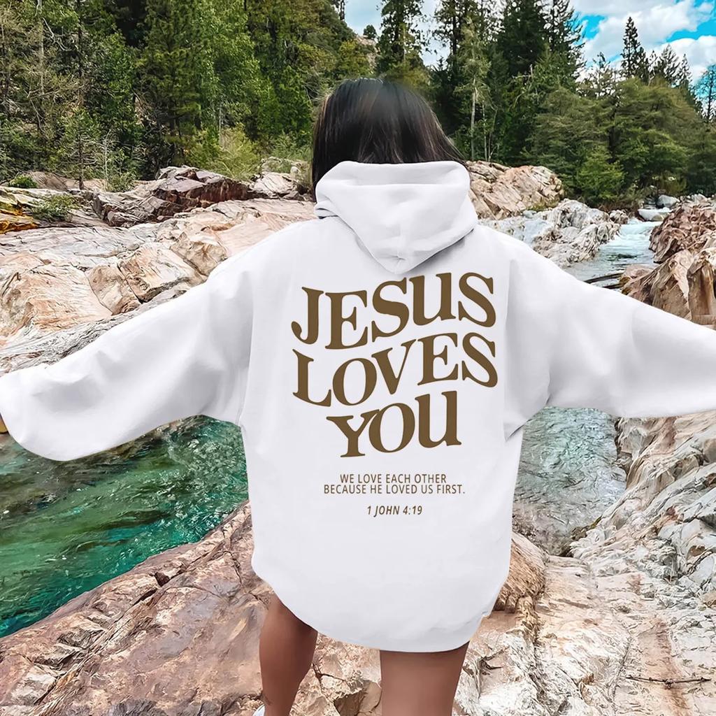 Jesus liebt dich Print Pullover Kapuzenpullover Damen Kapuzenpullover Herbst Winter Herren Streetwear Sweatshirt Unisex Kapuzenoberteile Kapuzenkleidung