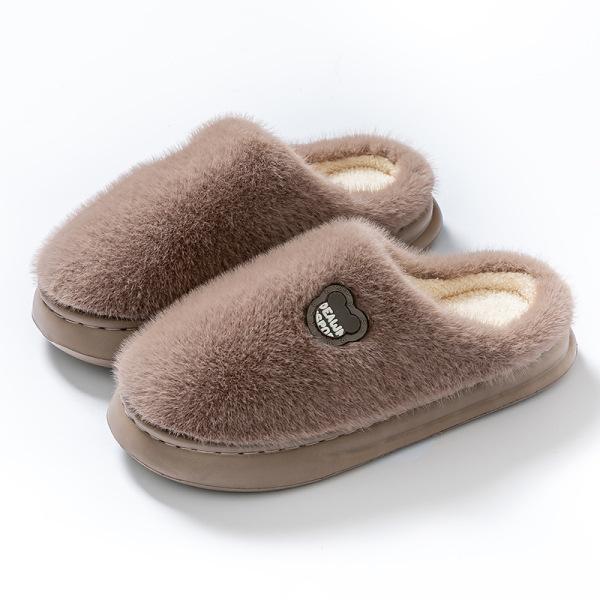Plush cotton slippers women's autumn and winter fashion belt buckle home non-slip super warm can not lose hair thick bottom plush slippers