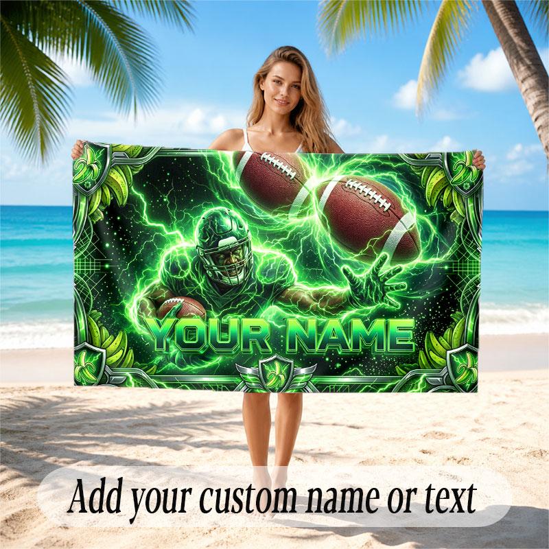 American Football Theme Beach Towel Personalized Custom Name & Text Soft Quick Dry Beach Towel for Swimming Travel