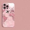 Simple Map Airplane Pattern Pink Metallic Paint Glass Phone Case For iPhone 17 16 15 14 13 12 11 Pro Max 15 Plus 17Air 16E Cover