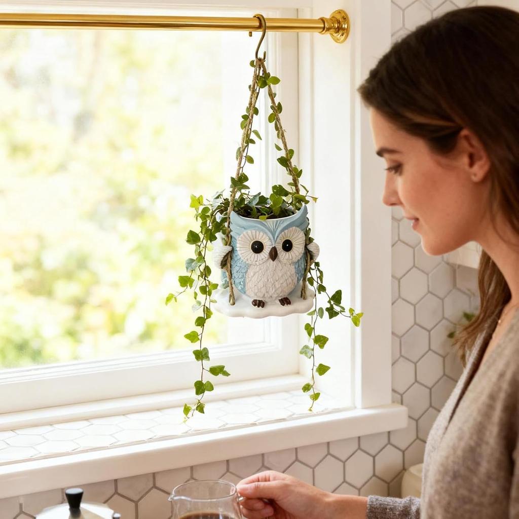 Cute Flower Pot - Swinging Owl Resin Home Decor, Animal Flower Pot, Suitable For Indoor Plants, Indoor And Outdoor Gardens, Terraces, Porches, Etc.