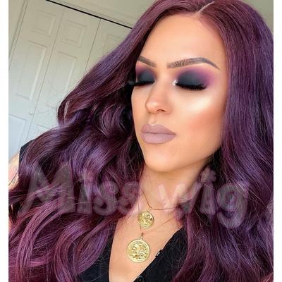 Long Wavy Wig Ombre Purple Synthetic Wig Hair Wig for Beauty Women