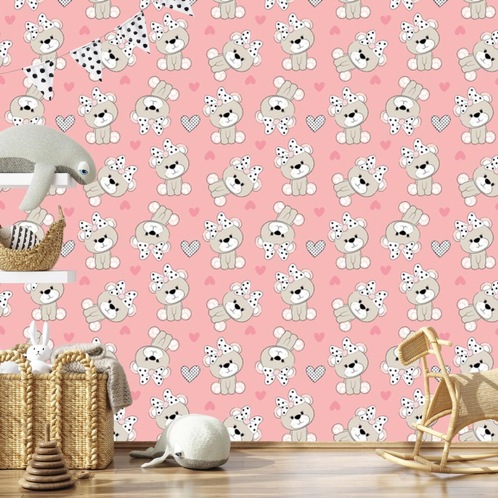 Teddy bears bows hearts wallpaper for living room and bedroom 50x1000