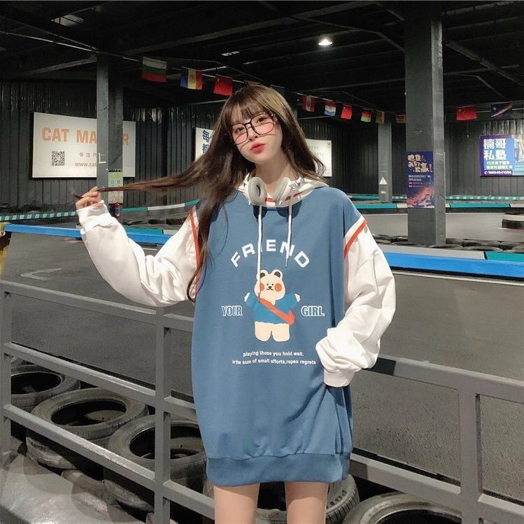 Spring Autumn Sweater Women Fake Two-piece Long-sleeved Hoodie Loose Boyfriend Wind Jacket Casual Thin T-shirt