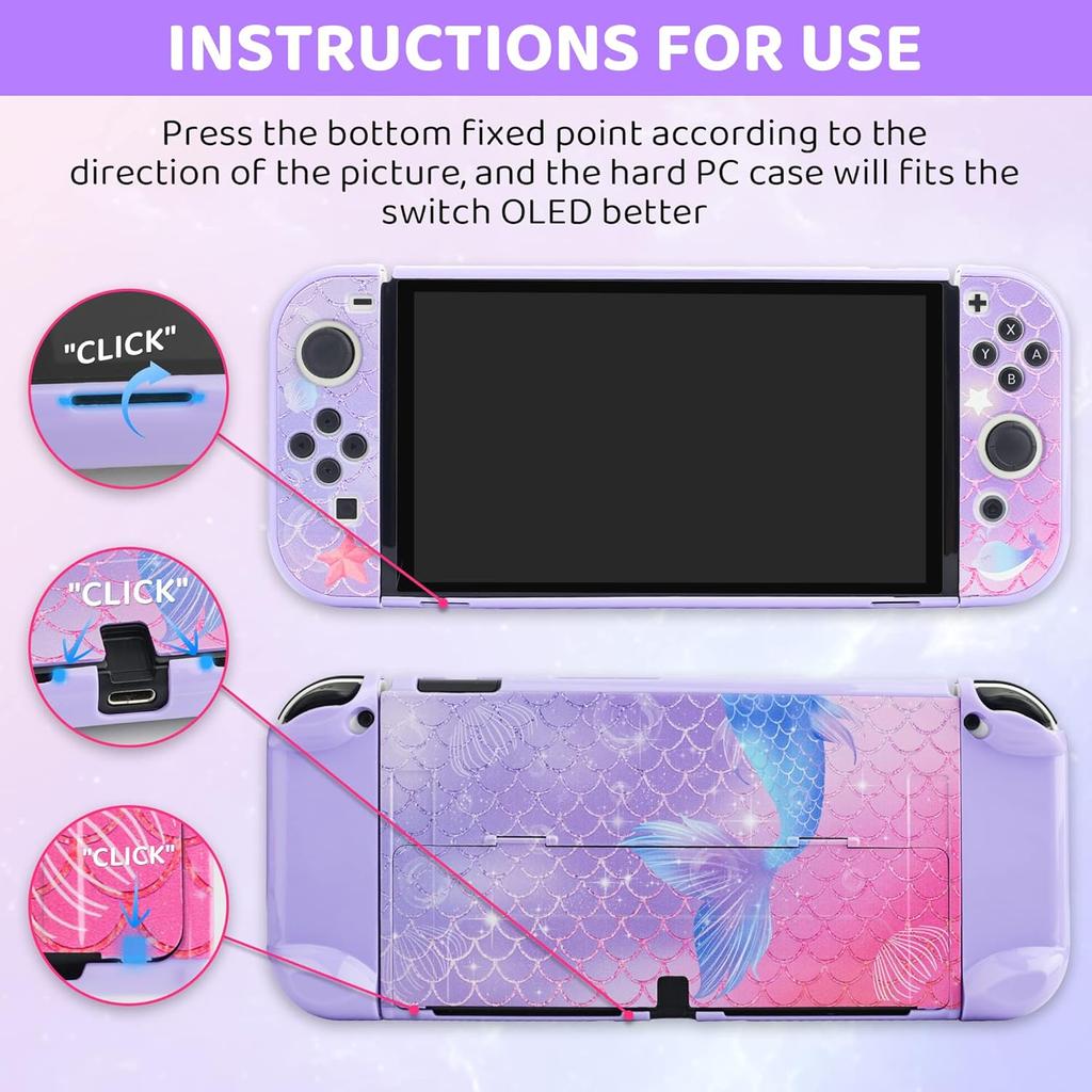 GLDRAM Purple Carrying Case Compatible with Nintendo Switch OLED, Cute Accessories Kit with Travel Case, Switch OLED Protective Shell, Screen