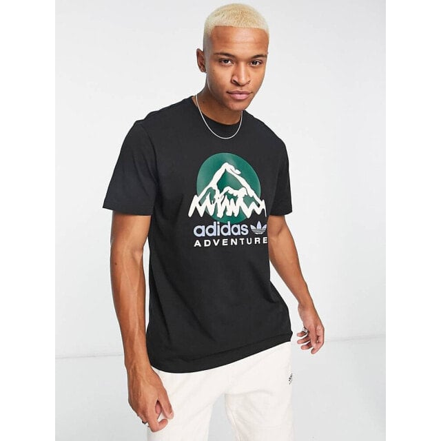

Черная футболка с объемным принтом на груди adidas Originals Adventure