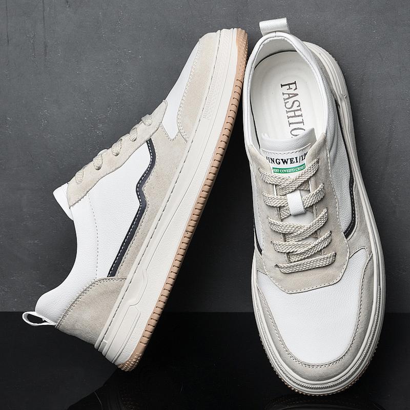 Italienische Marke Herren Echtleder Schuhe Schlichte Weiße Herren Lauf-Sportschuhe Modische Klassische Freizeitschuhe Kostenlose Lieferung