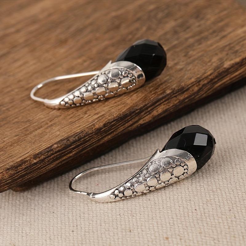 Vintage Schwarz Kristall Wasser Tropfen Form Ohrringe für Frauen Persönlichkeit Silber Farbe Ohr Haken Party Schmuck Geschenke