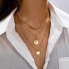 Luxury Triple-Layer Women's Necklace Set with Embossed Round Pendant and OT Clasp