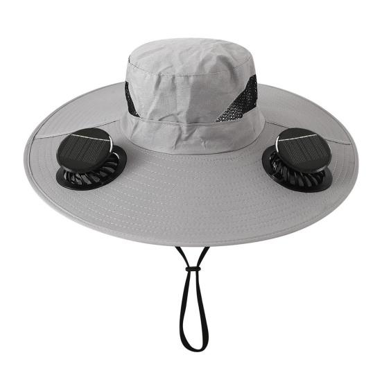 Cappello a tesa larga con doppia ventola, Cappello parasole ricaricabile solare e USB con batteria grande, Cappello ventilato estivo da esterno per Pesca Escursionismo Giardinaggio
