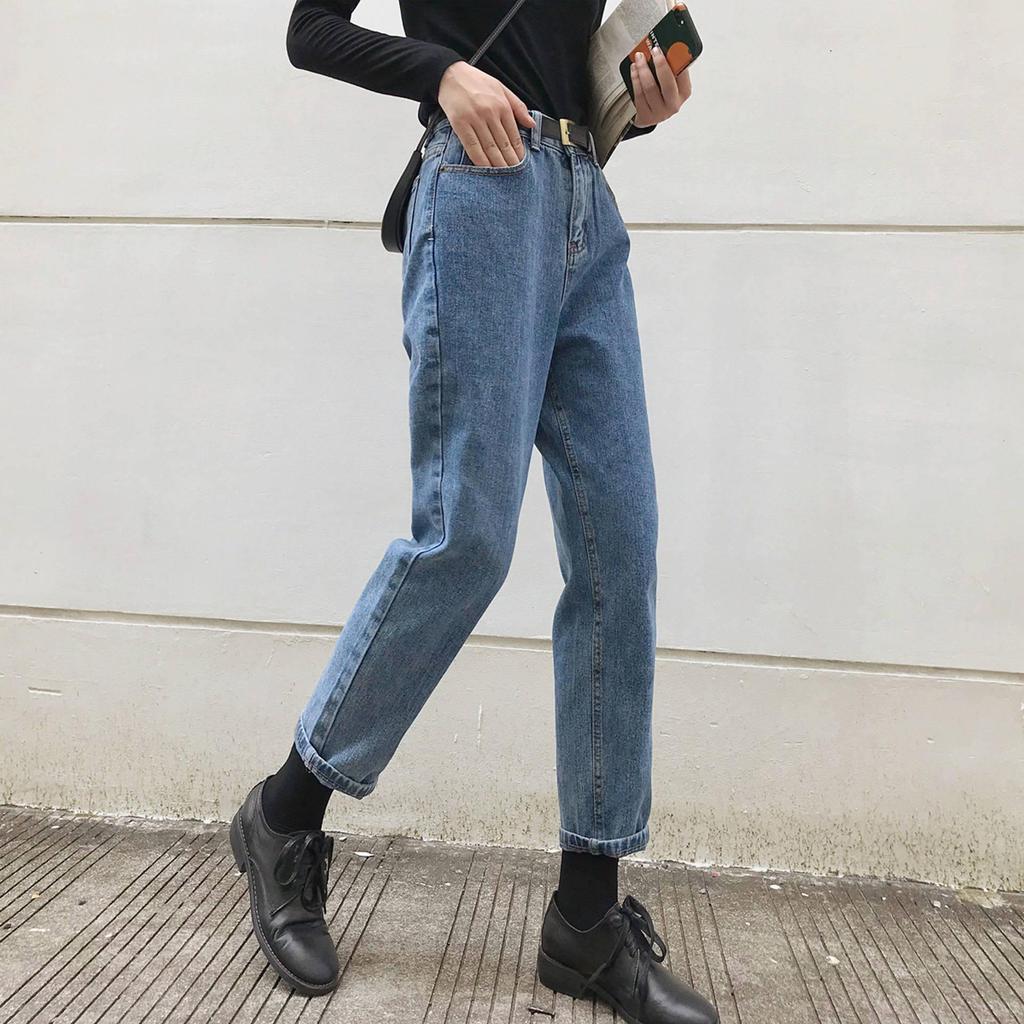 Koreanisch Chic High-Waist Schwarze Slim Straight-Leg Jeans für Damen
